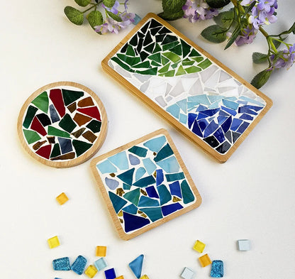 Handmade DIY Mosaic Cup Mat Bottom Bamboo Pad Heart Square Coaster Parent-Child Early Education Free Creation Handicraft Toys