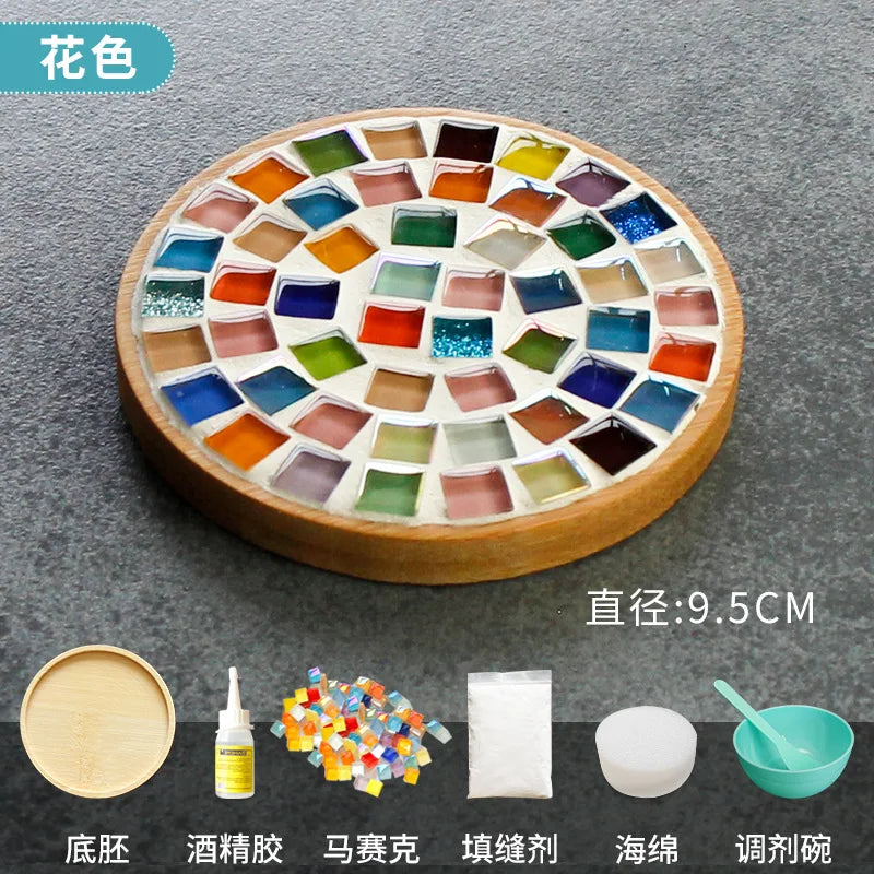 Handmade DIY Mosaic Cup Mat Bottom Bamboo Pad Heart Square Coaster Parent-Child Early Education Free Creation Handicraft Toys