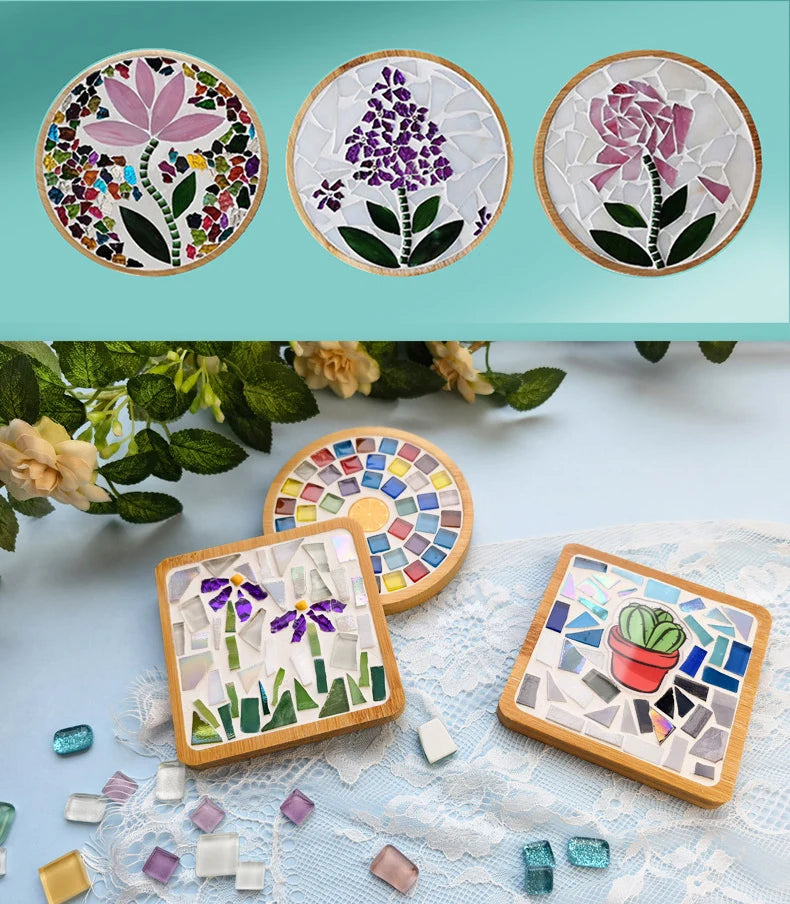 Handmade DIY Mosaic Cup Mat Bottom Bamboo Pad Heart Square Coaster Parent-Child Early Education Free Creation Handicraft Toys