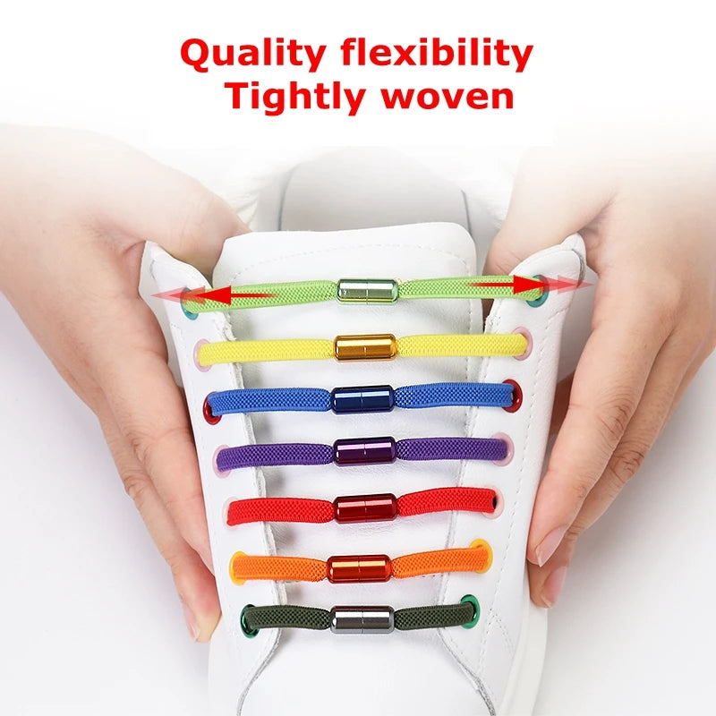 Elastic Shoelaces Lock Lazy Laces No Tie Shoelace Round Capsule Metal 18 Colors