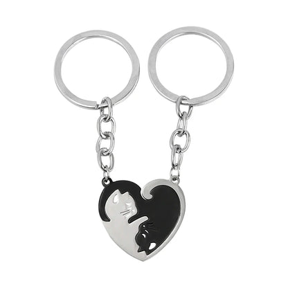 2Pcs/Set His Hers Matching Puzzle Couples Keychains Stainless Steel Heart Key Ring