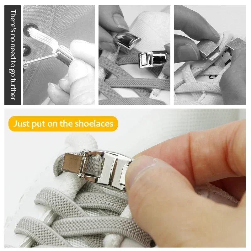 Metal Lock Elastic Tieless Shoelaces Sneakers Lazy No Tie Shoe Lace